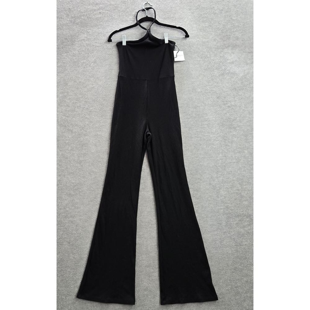 American Eagle Women Jumpsuit S Black Halter Flared Leg Sleeveless Ribbed NWT